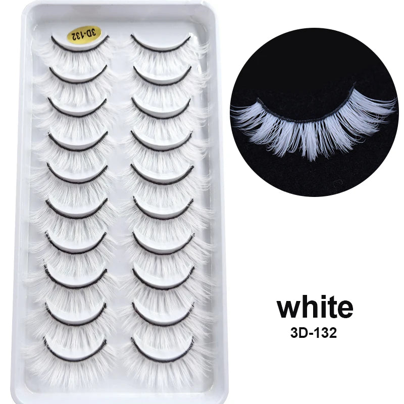Faux Cils Rainbow Colorés Cosplay – Lot 10 Paires | Blanc, Rouge, Violet, Bleu | Poupée & Scène