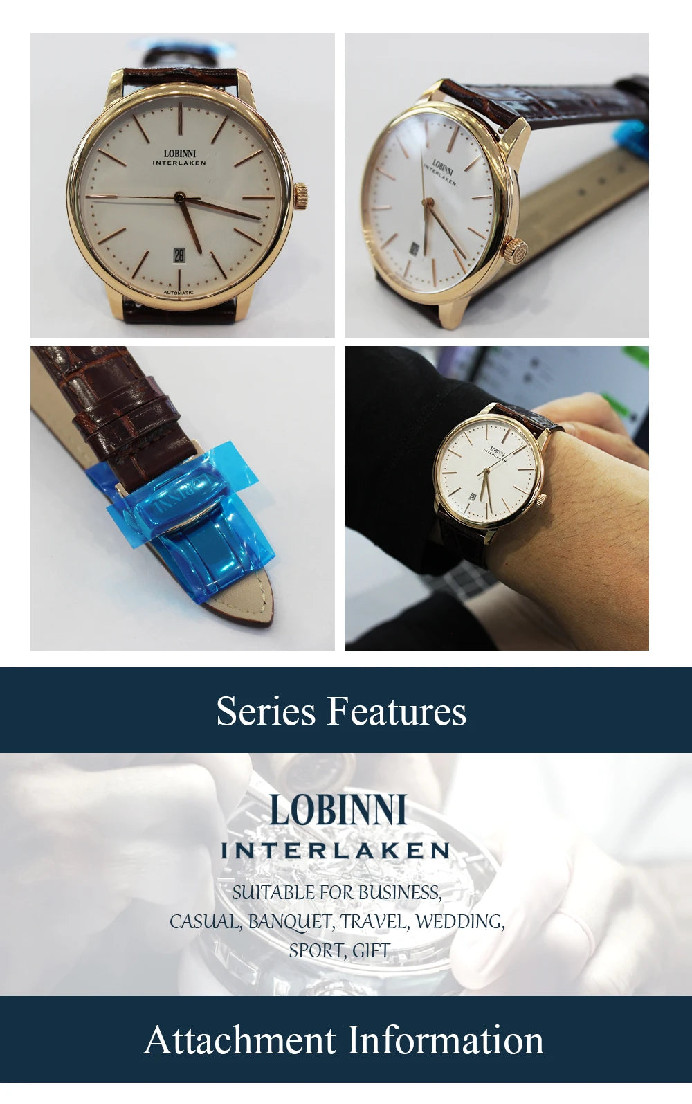Montre Homme Lobinni Automatique Mécanique – Mouvement Miyota 9015 Ultra-Fine Étanche