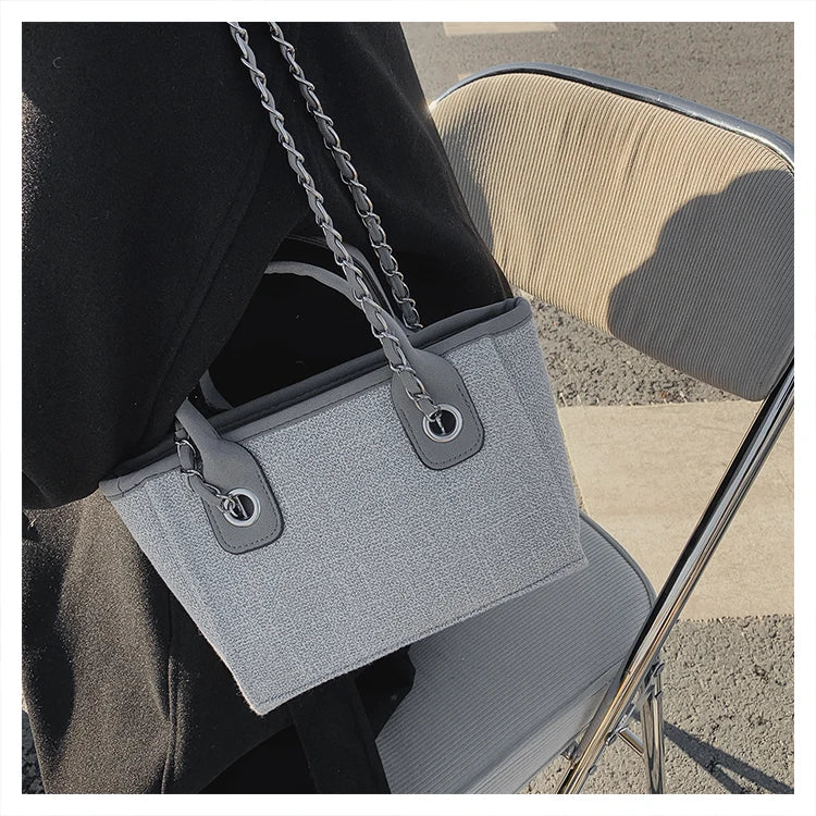 Tote Bag Femme Toile Grande Capacité – Cabas Shopping Chaînes Épaule Messenger Casual