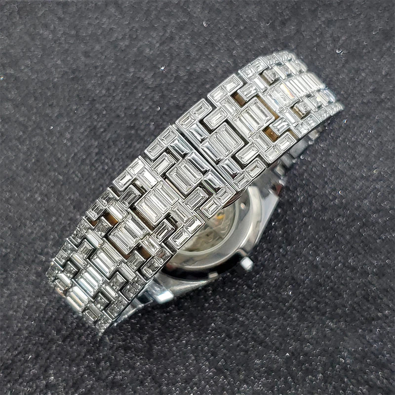 Montre Homme Squelette Or Baguette Automatique – Diamond Lumineux Luxe Étanche Collector