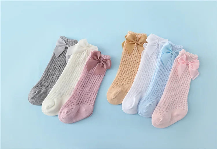 Chaussettes Hautes Bébé Unisexe Nœud Coton Mesh Été – Antidérapantes Nouveau-Né Toddler 0-2 Ans