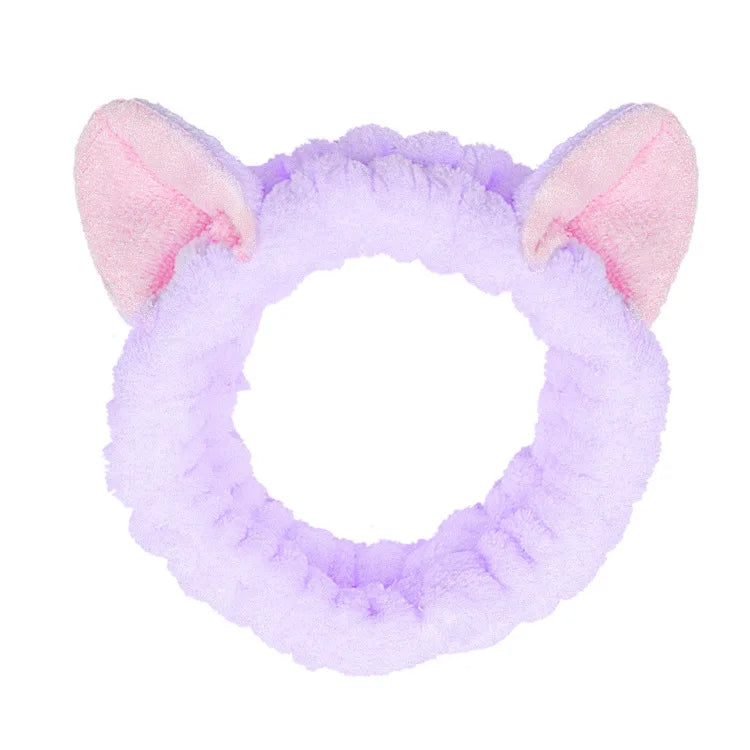 Bandeau Maquillage Oreilles de Lapin Coral Fleece – Élastique Doux | Soin Visage & Coiffure Fille