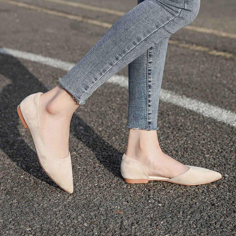 Ballerines Bout Pointu Flock Slip-on 2025 – Talon Plat Couleur Unie Tailles 31 à 46