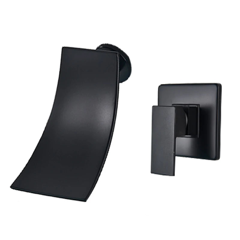 Rozin Robinet Lavabo Cascade Mural – Chrome & Noir Mat, Mitigeur Mono-Commande | Eau Chaude & Froide Salle de Bain