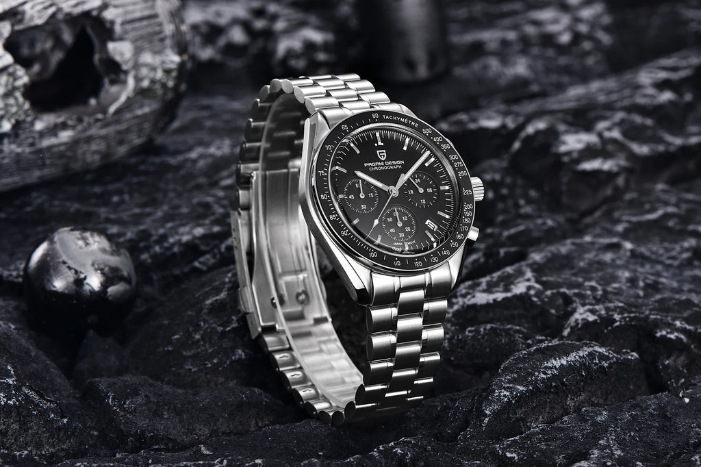 Montre Homme PAGANI DESIGN 2025 Lune Or Argent Quartz – Chronographe Saphir AR Date Auto