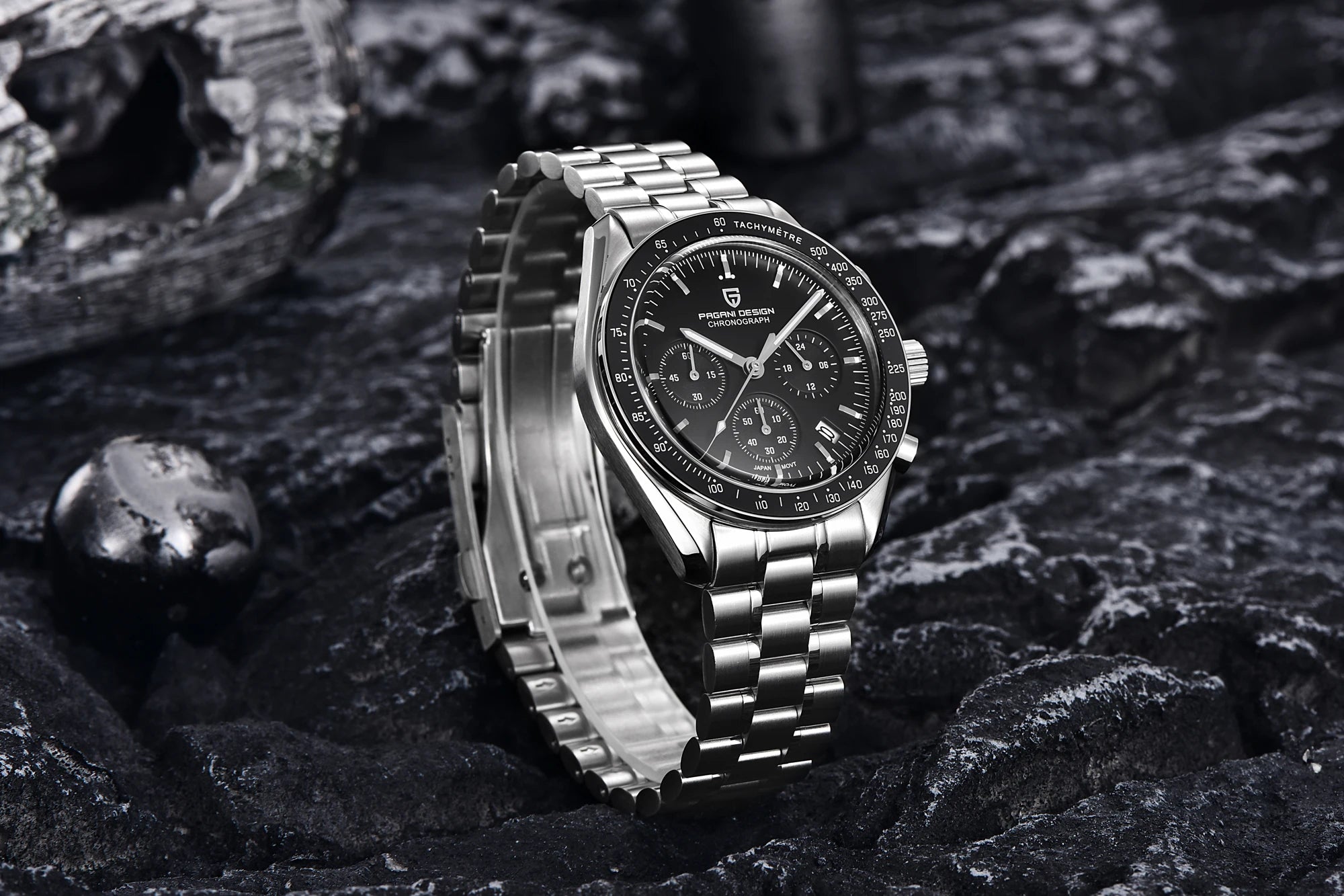 Montre Homme PAGANI DESIGN 2025 Lune Or Argent Quartz – Chronographe Saphir AR Date Auto