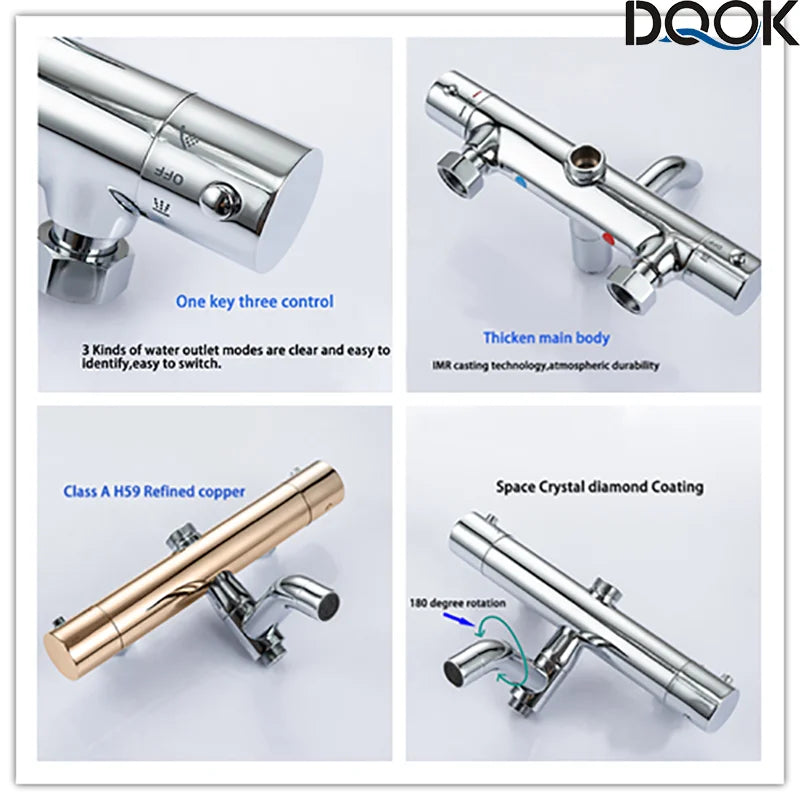 DQOK Ensemble Douche Thermostatique Chrome – Cascade & Pluie, Mitigeur Baignoire | Système Douche Complet