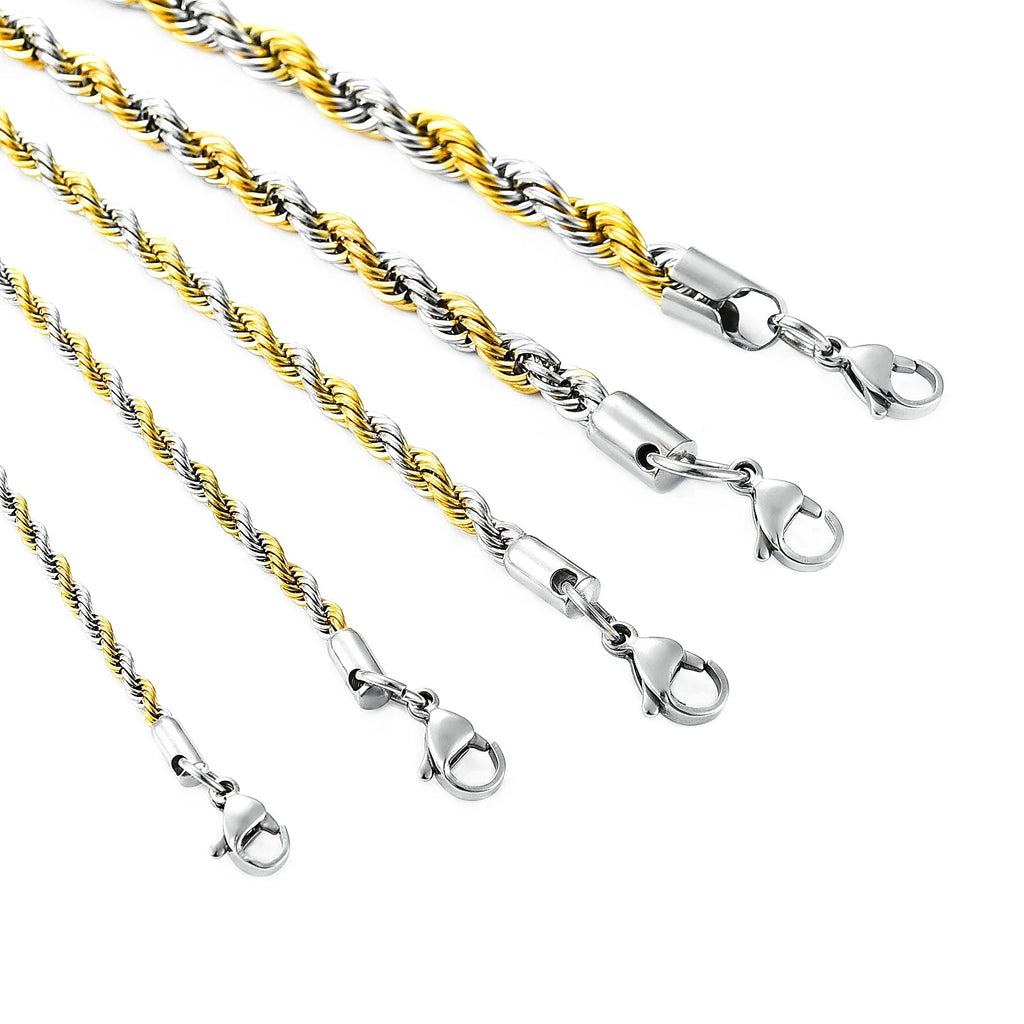 Collier Chaîne Torsadée Corde Acier Inoxydable – Unisexe Punk Argent & Or | Ras-du-Cou & Longueur Variable | Bijou Mode Homme & Femme Tendance