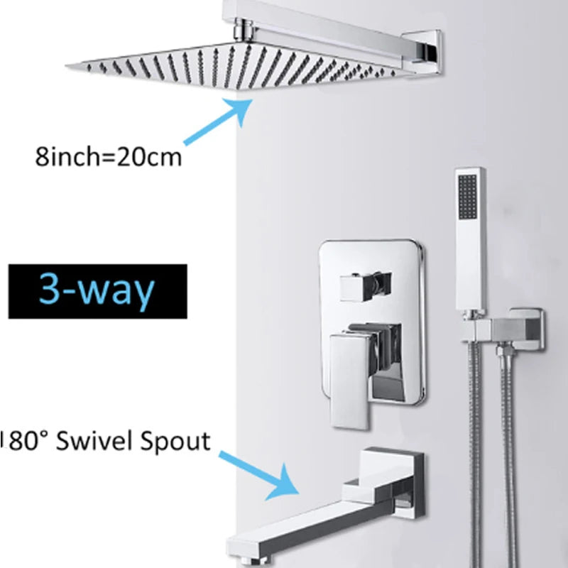 Système Douche LED Encastré – Pluie & Cascade, Bec Baignoire Pivotant, Mitigeur Eau Chaude & Froide | Salle de Bain Design