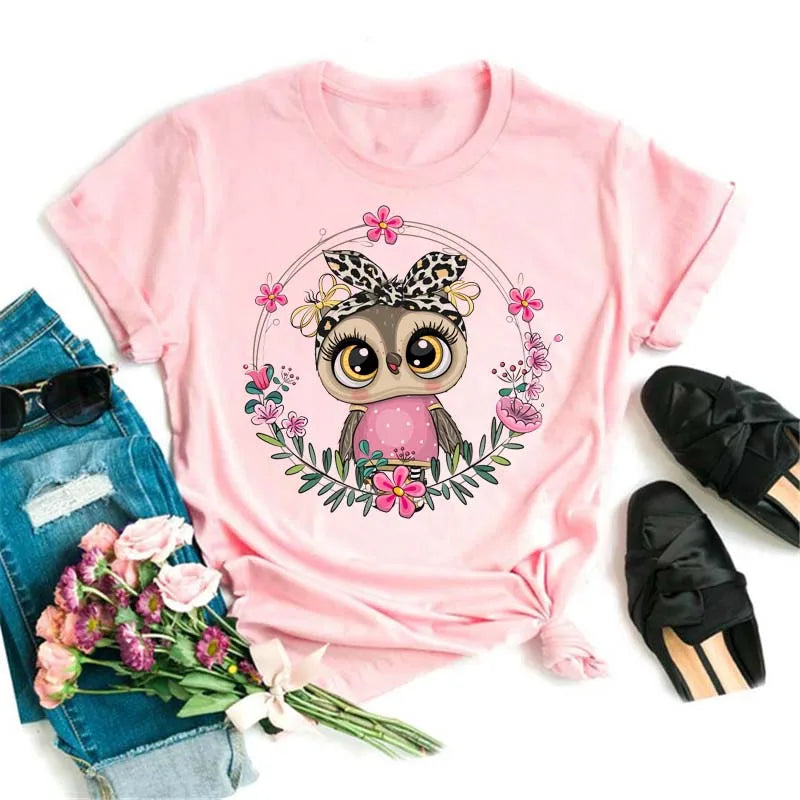 T-Shirt Femme Hibou Kawaii 🦦 – Style Harajuku Japonais | Graphic Tee Cute Manches Courtes