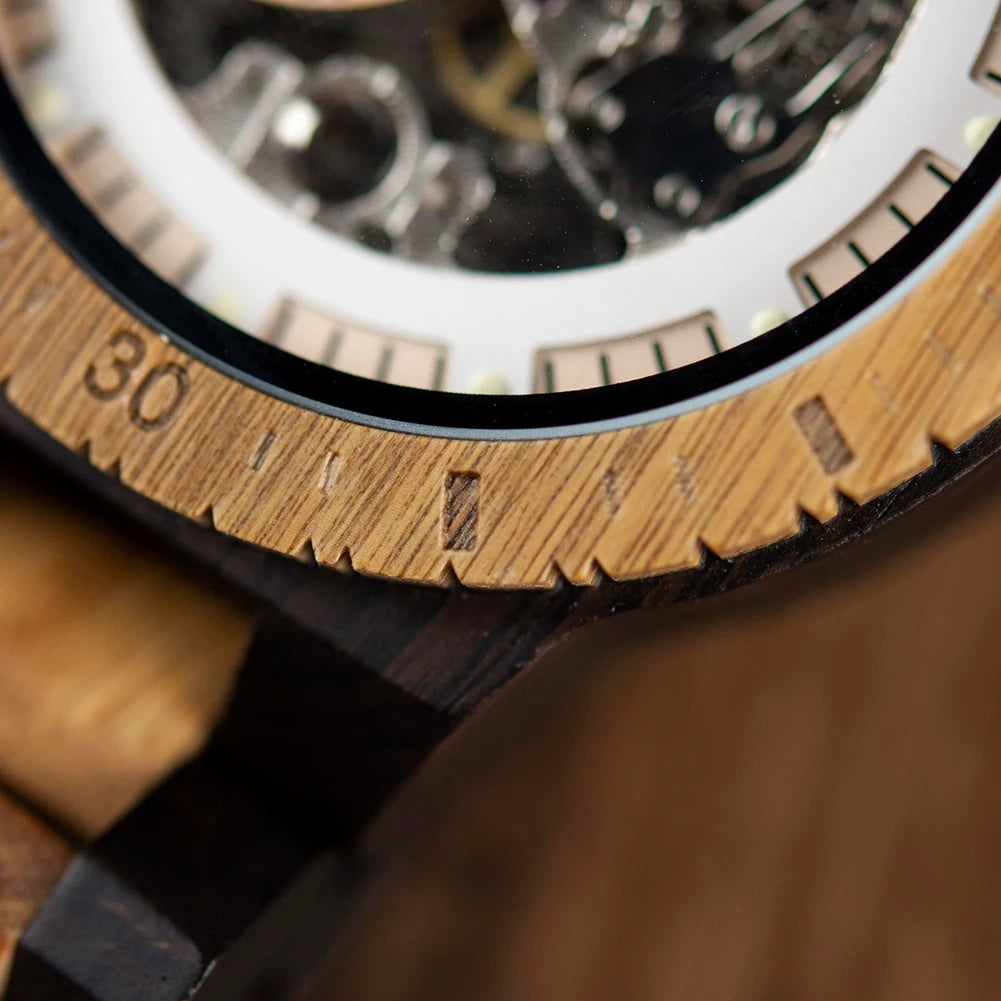 Montre Homme BOBO BIRD Bois Mécanique Luxe – Grand Cadran Top Brand Naturel Unique