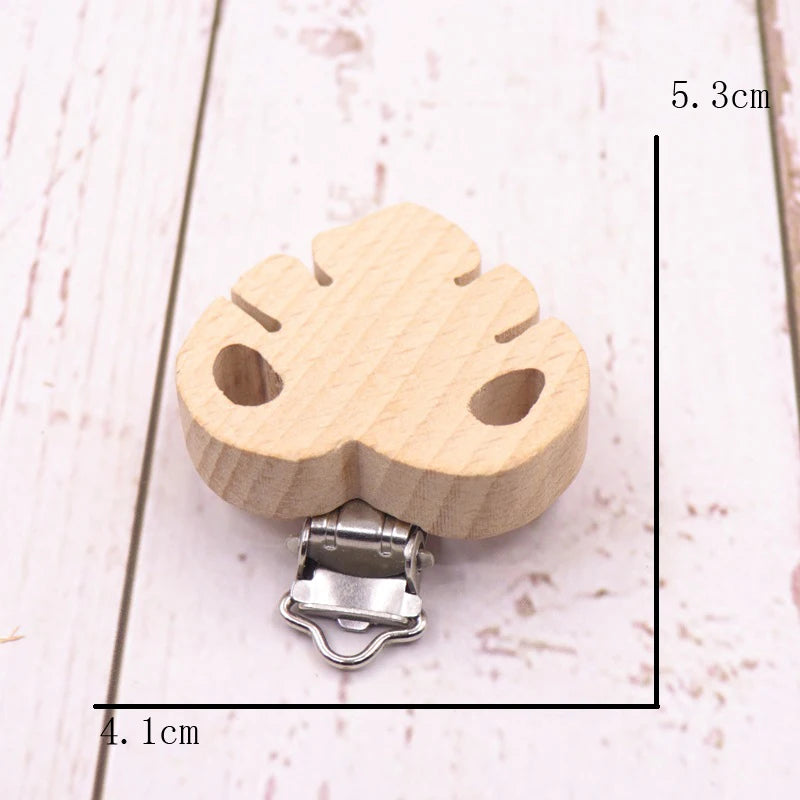 Los 5 Schnullerclips Holz Tiere – Schnullerkette Hase Elefant Stern Beißring Baby