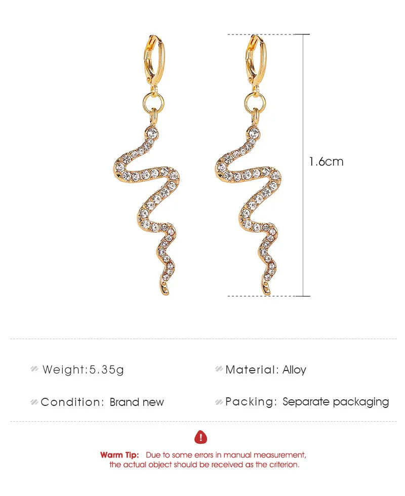 Boucles d'Oreilles Serpent Punk Style Coréen Strass Rhinestone – Clou Pendentif Mignon & Envoûtant | Bijou Femme Tendance K-Fashion 2025