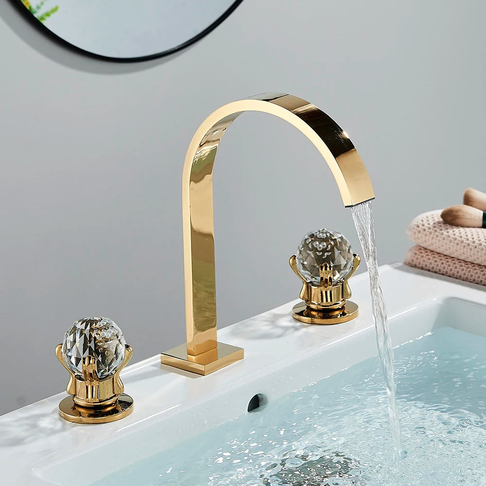 Robinet Lavabo Noir 3 Trous Double Poignée – Mitigeur Eau Chaude & Froide, Chrome | Vasque Salle de Bain