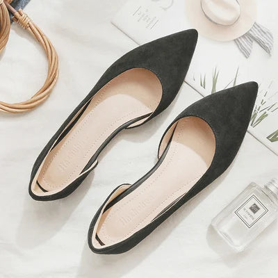 Ballerines Bout Pointu Flock Slip-on 2025 – Talon Plat Couleur Unie Tailles 31 à 46