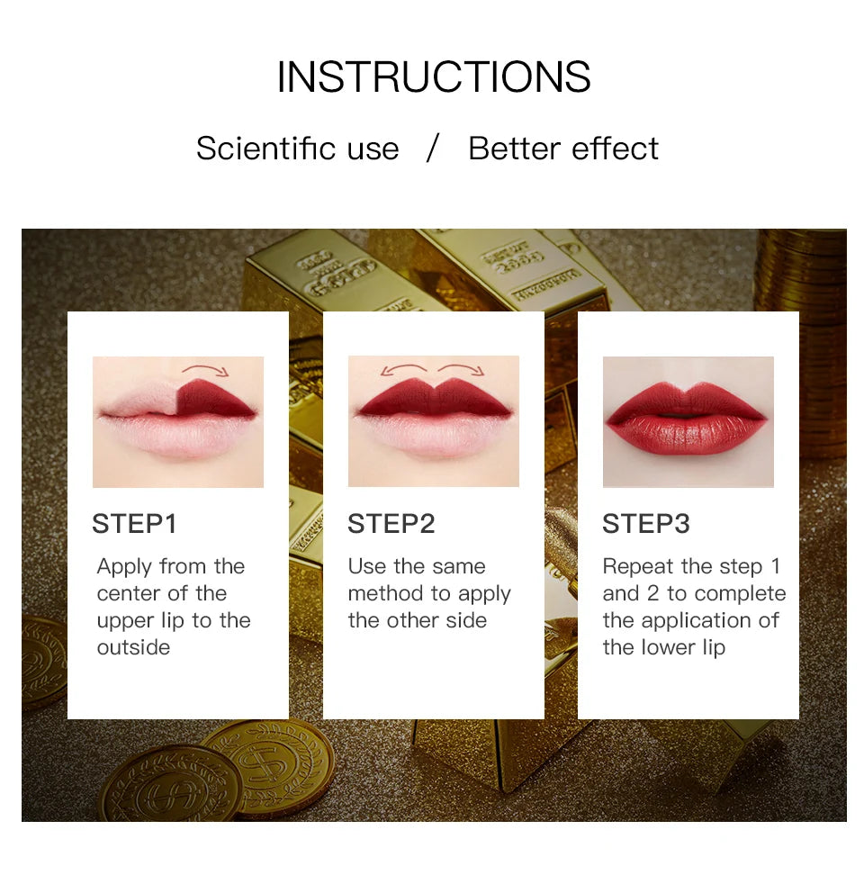 Rouge à Lèvres Glitter Hydratant Velours Mat Or – Waterproof Longue Tenue | Lèvres Brillantes Rouge Sexy Cosmétique Pigmenté
