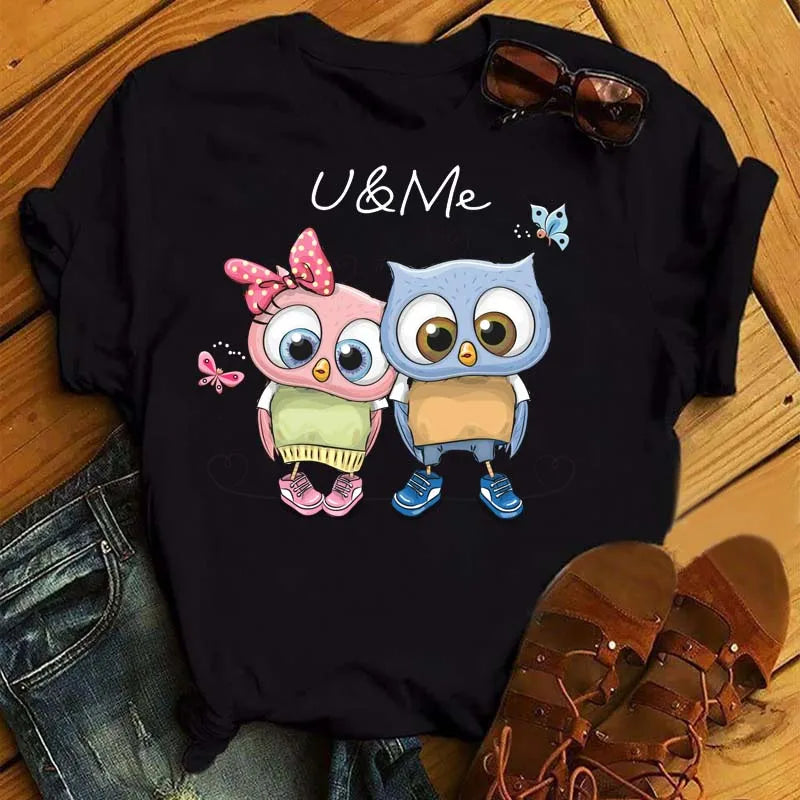 T-Shirt Femme Hibou Kawaii 🦦 – Style Harajuku Japonais | Graphic Tee Cute Manches Courtes