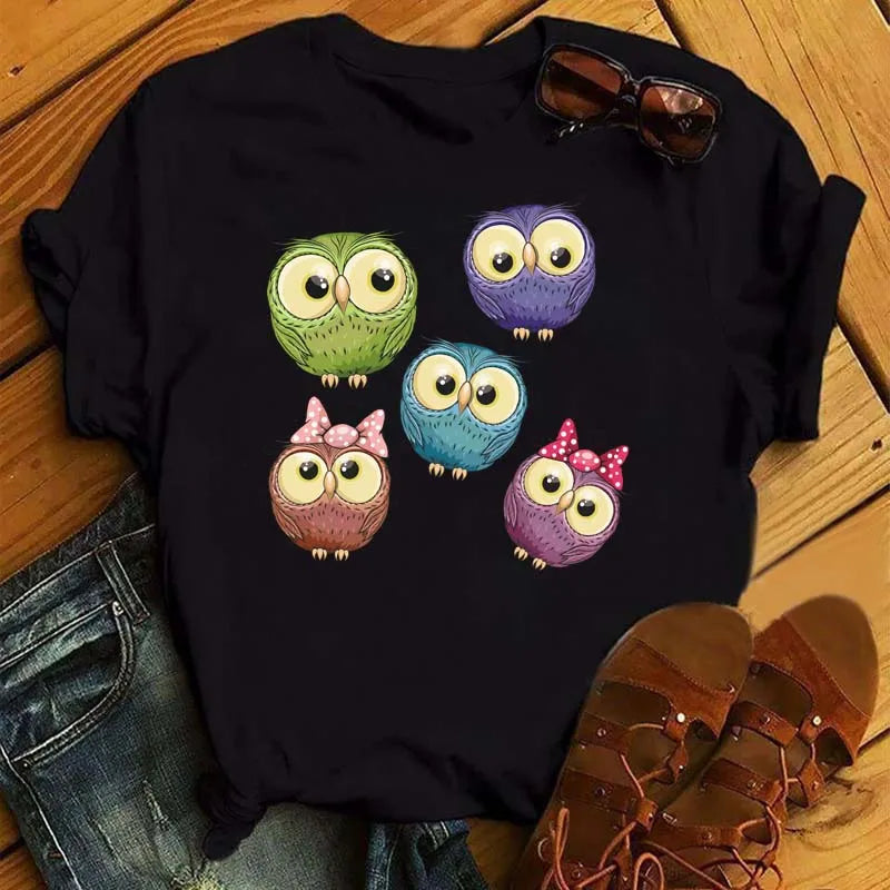 T-Shirt Femme Hibou Kawaii 🦦 – Style Harajuku Japonais | Graphic Tee Cute Manches Courtes