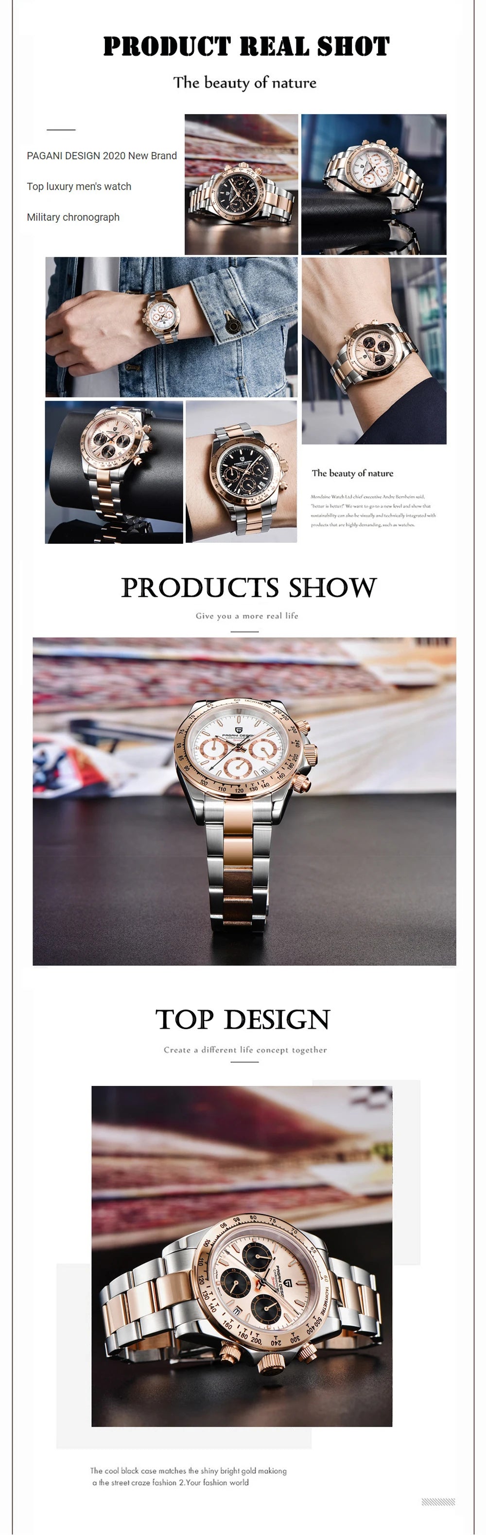 Montre Homme PAGANI DESIGN 2023 Noire Quartz Luxe – Chronographe Sport Étanche Lumineux