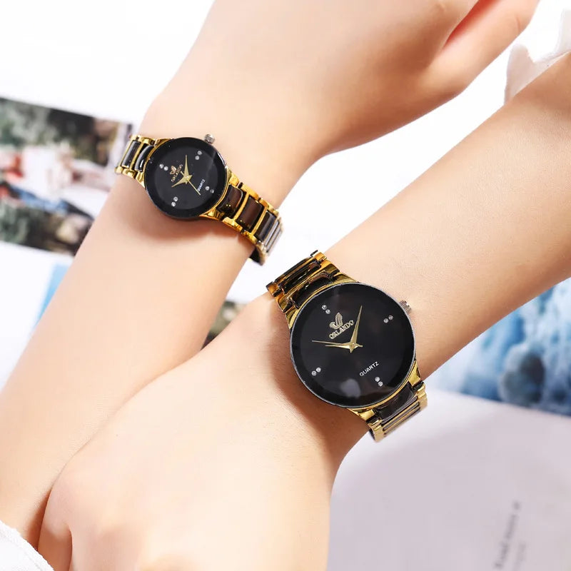 Montre Couple Luxe Acier Inoxydable – Femme & Homme Fashion Casual Idée Cadeau