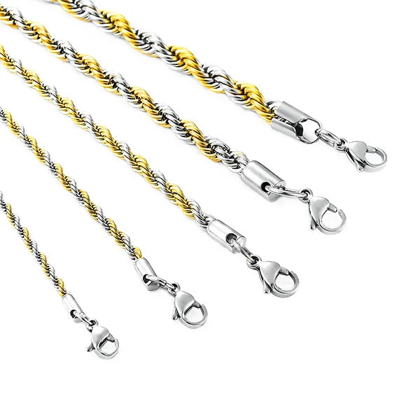 Collier Chaîne Torsadée Corde Acier Inoxydable – Unisexe Punk Argent & Or | Ras-du-Cou & Longueur Variable | Bijou Mode Homme & Femme Tendance