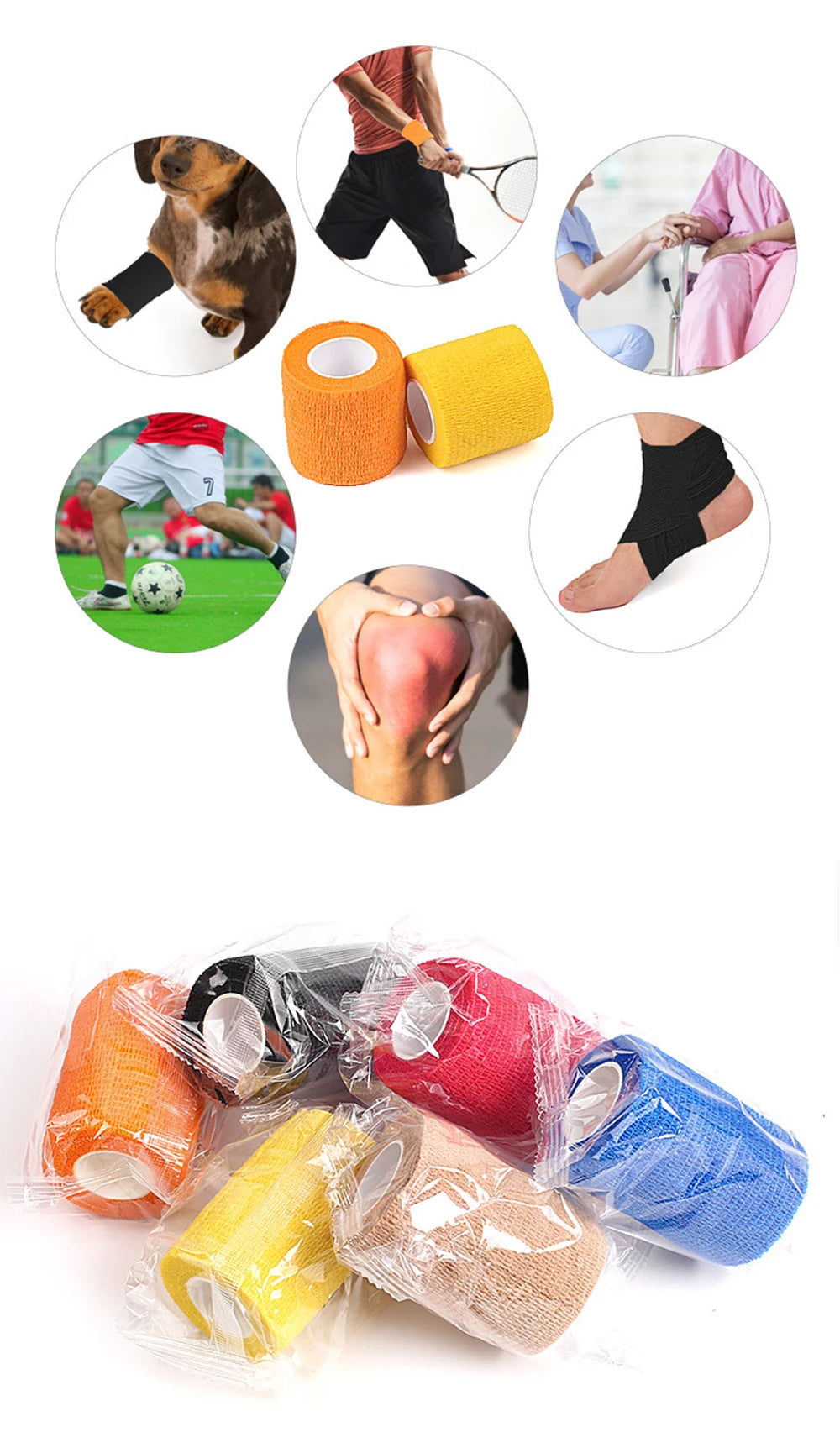 Bande Kinesiology Sport Auto-Adhésive 4.5M Colorful – Maintien Genou, Cheville & Doigts | Fitness, Running & Récupération