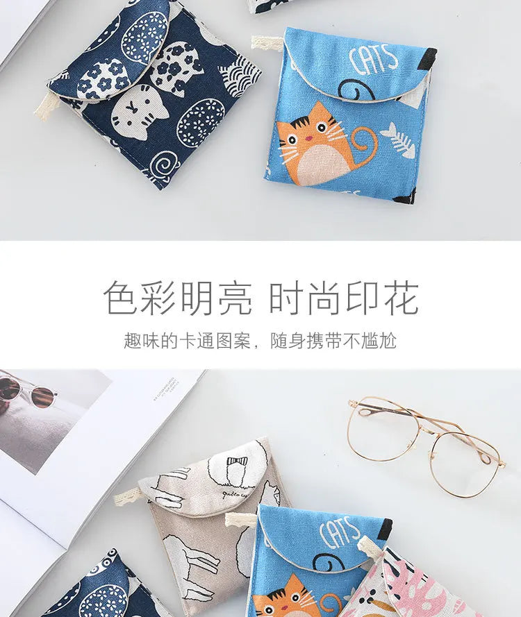 Mini Trousse Cosmétique Zippée Femme – Serviettes Hygiéniques, Rouge à Lèvres & Voyage | Pochette Monnaie & Écouteurs