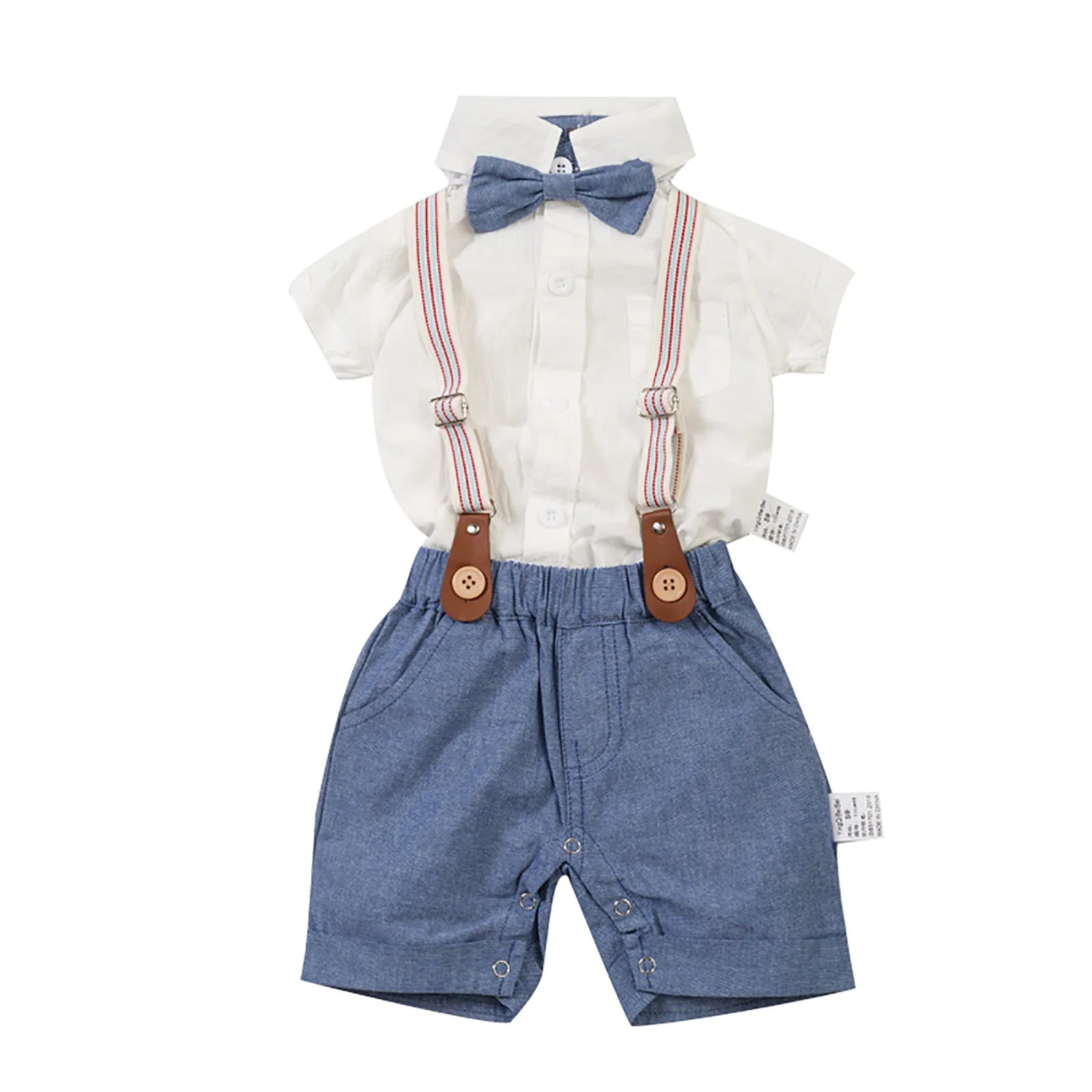 Ensemble Gentleman Garçon Bébé – Chemise Boutons Col Revers + Salopette Bretelles Été Casual Chic