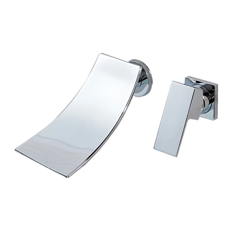 Rozin Robinet Lavabo Cascade Mural – Chrome & Noir Mat, Mitigeur Mono-Commande | Eau Chaude & Froide Salle de Bain