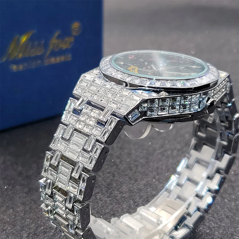 Montre Homme Squelette Or Baguette Automatique – Diamond Lumineux Luxe Étanche Collector