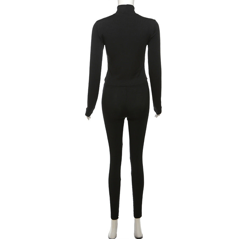 Damen-Set 2-teilig Rollkragen Sexy & Figurbetont – Langarm-Top mit Cut-outs & Hose High Waist | Chic & Trendy