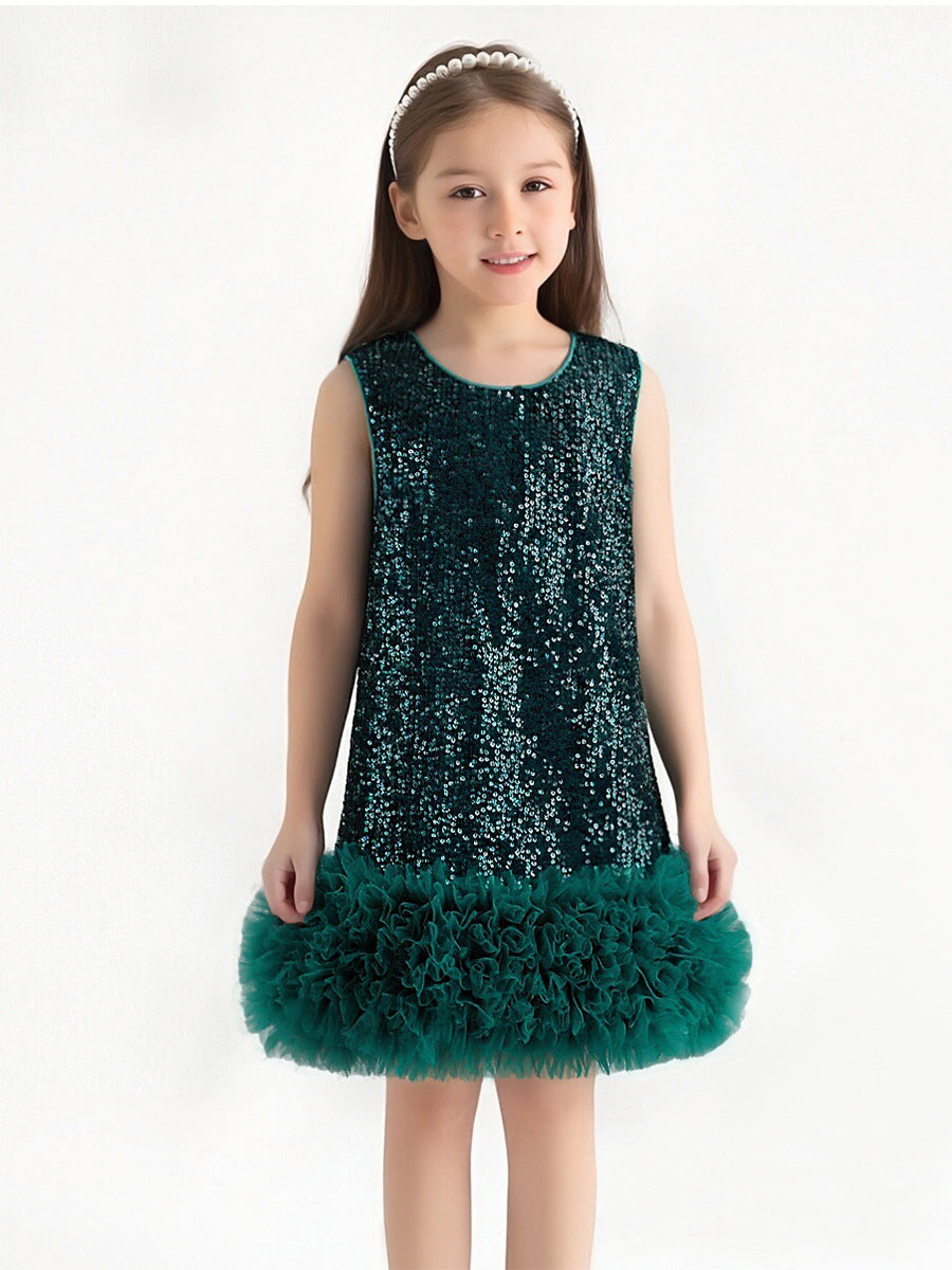 Robe Princesse Fille À Paillettes Sans Manches – Tenue Anniversaire Fête 2-8 Ans