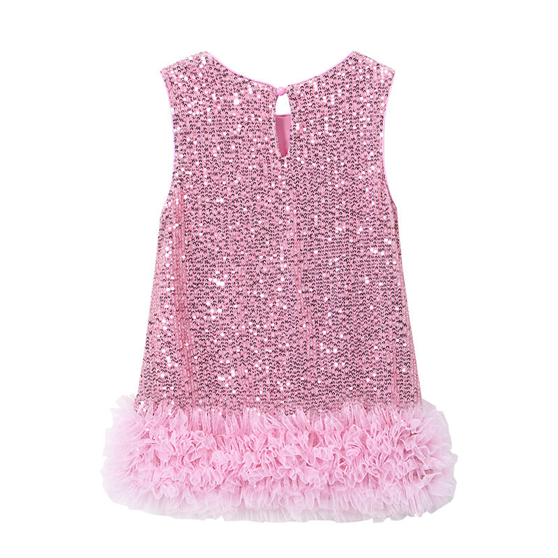 Robe Princesse Fille À Paillettes Sans Manches – Tenue Anniversaire Fête 2-8 Ans