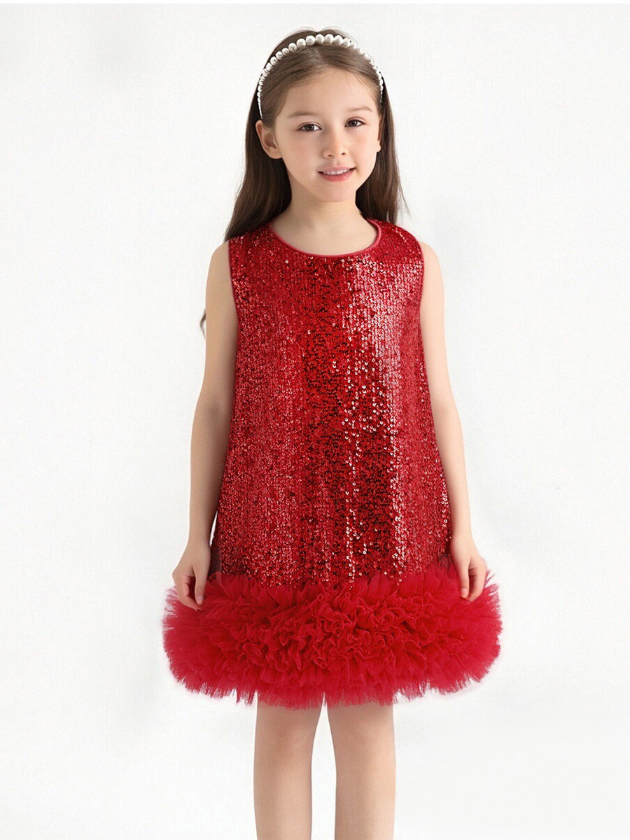Robe Princesse Fille À Paillettes Sans Manches – Tenue Anniversaire Fête 2-8 Ans