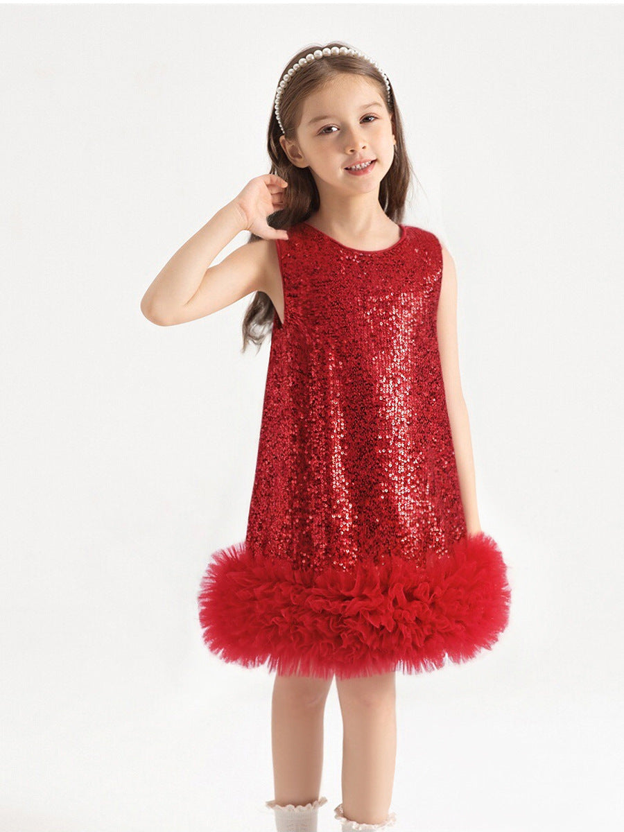 Robe Princesse Fille À Paillettes Sans Manches – Tenue Anniversaire Fête 2-8 Ans