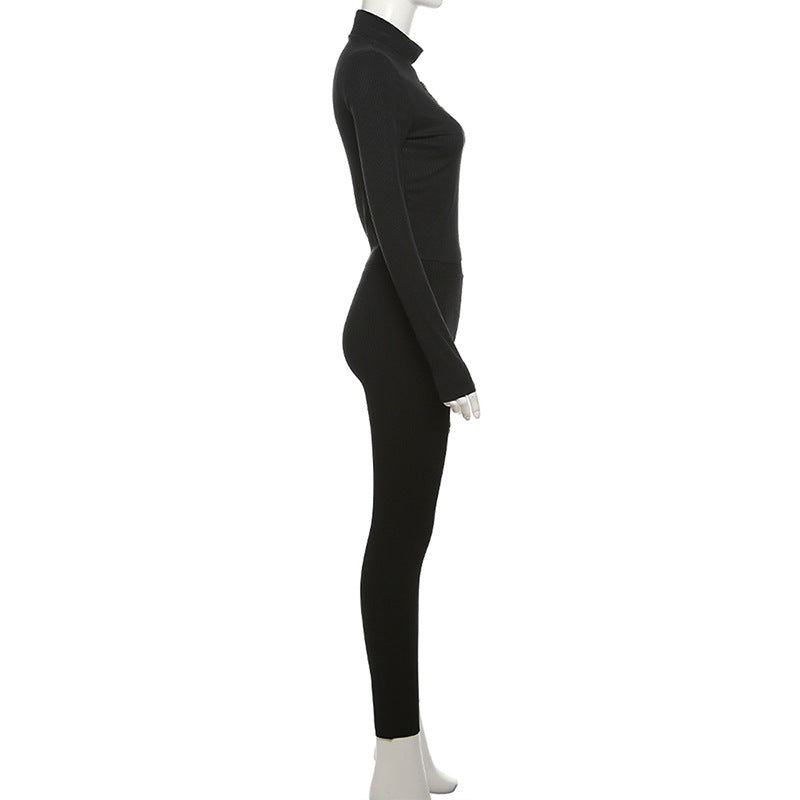 Damen-Set 2-teilig Rollkragen Sexy & Figurbetont – Langarm-Top mit Cut-outs & Hose High Waist | Chic & Trendy