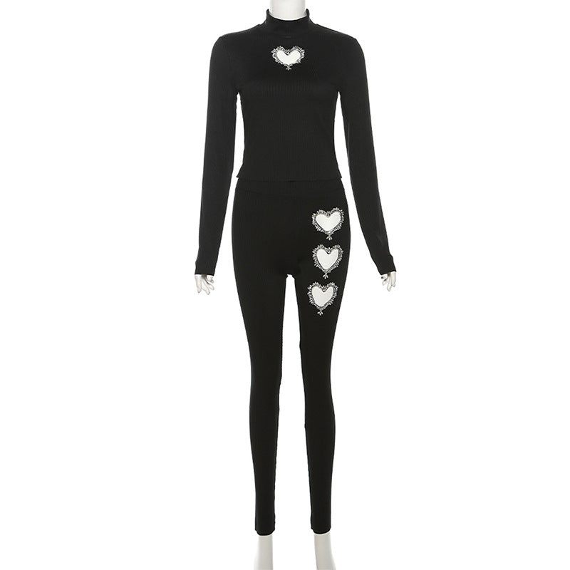 Damen-Set 2-teilig Rollkragen Sexy & Figurbetont – Langarm-Top mit Cut-outs & Hose High Waist | Chic & Trendy