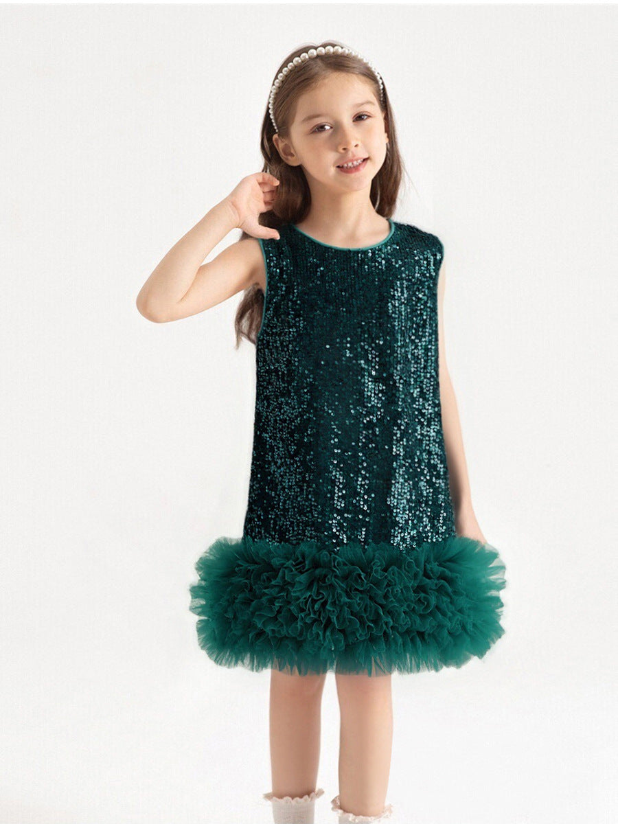 Robe Princesse Fille À Paillettes Sans Manches – Tenue Anniversaire Fête 2-8 Ans