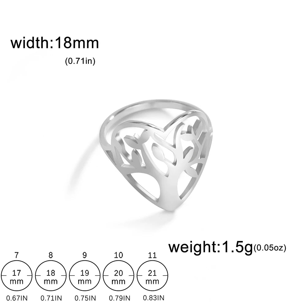 Bague Arbre de Vie Acier Inoxydable Argenté – Symbole Nature & Spiritualité | Bijou Unisexe Couple & Mariage | Cadeau Intemporel
