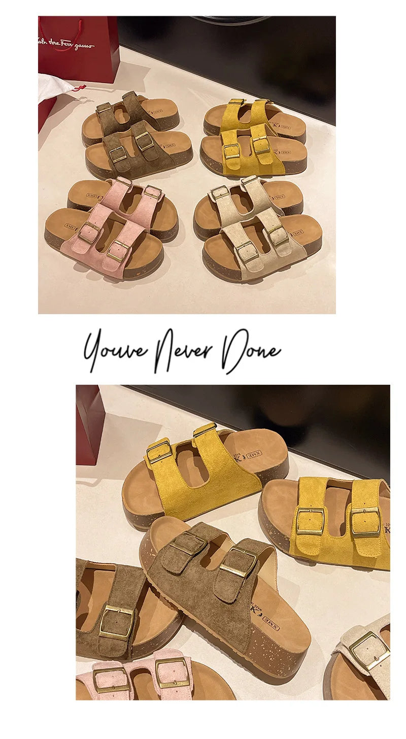 Sandales Romaines Plateforme Smile Belt-buckle Femme – Semelle Douce Slip-on Flat Été