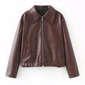Veste En Cuir Streetwear Femme - Blouson Moto Casual Chic Noir & Rouge | Style Urbain