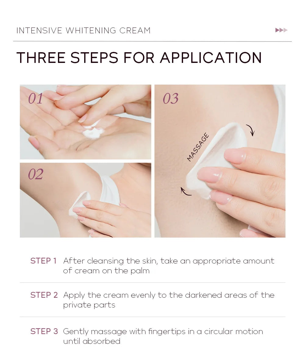 Crème Blanchissante Aisselles & Zone Intime – Hydratante Eclaircissante Coréenne Femme