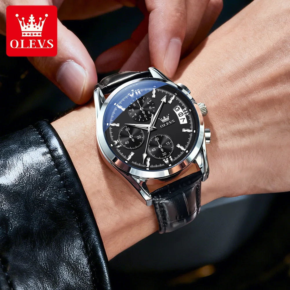 Montre Homme OLEVS 2987 Business Luxe Quartz Cuir Lumineux Date Étanche – Cadeau Sport Élégant