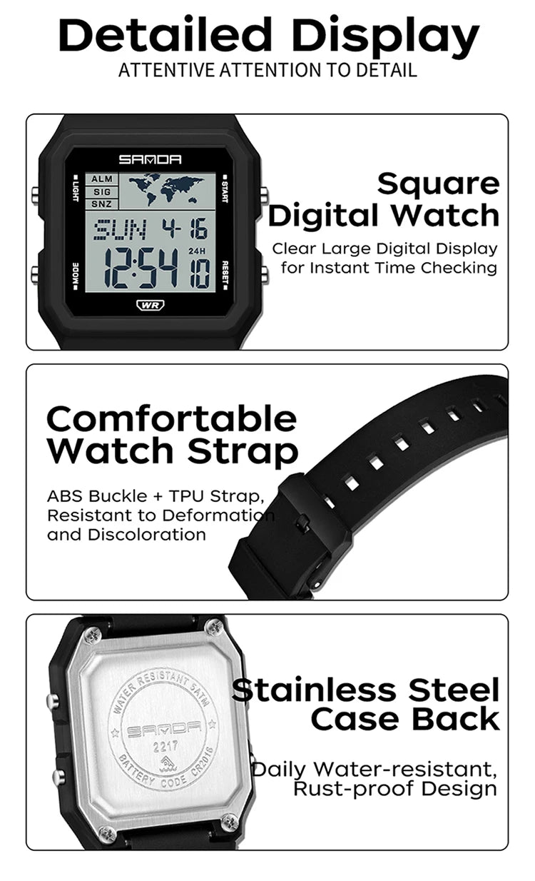 Montre Homme SANDA 2217 Digital Sport Multifonction Alarme Countdown Lumineux Étanche – Fashion Tendance