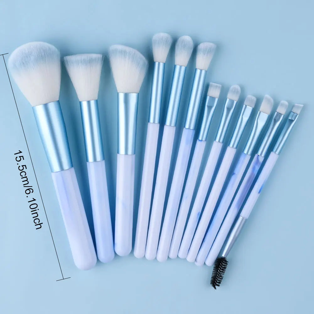 Set 12 Pinceaux Maquillage Bleu Ultra-Doux – Fond de Teint, Correcteur, Blush, Fards & Highlighter | Accessoire Beauté Femme