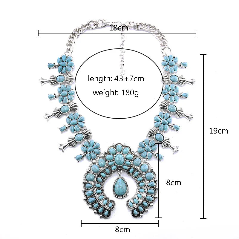 Parure Collier & Boucles Boho Ethnique Turquoise Résine – Pendentif Statement Baroque Retro | Style Indien Vintage | Bijou Femme Tendance 2026