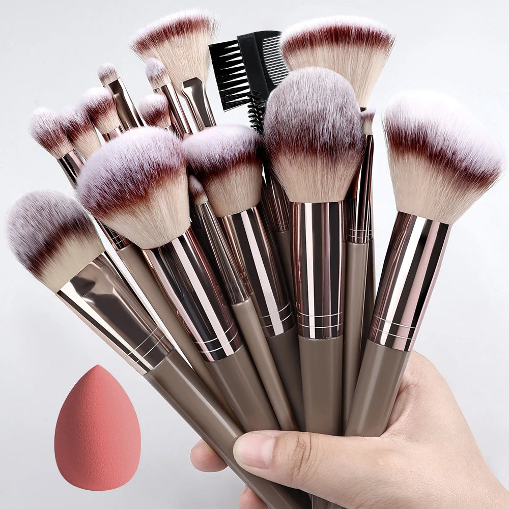Set Pinceaux Maquillage Fluffy 3 à 20 Pcs – Poudre Libre, Fards & Blush | Brosse Fond de Teint Femme