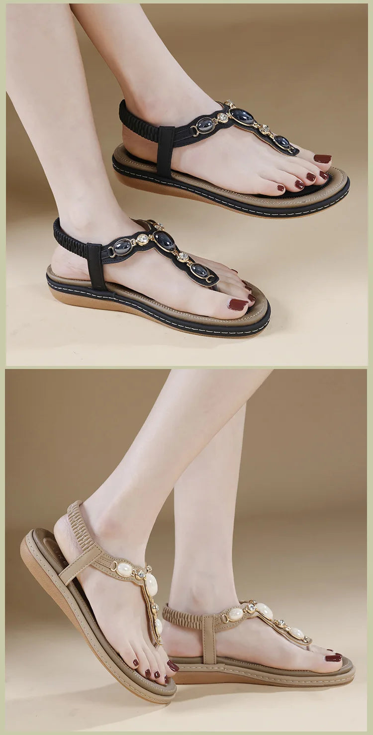 Sandales Bohème Plage Femme Flats 2025 – Casual Loisirs Grande Taille 36-42