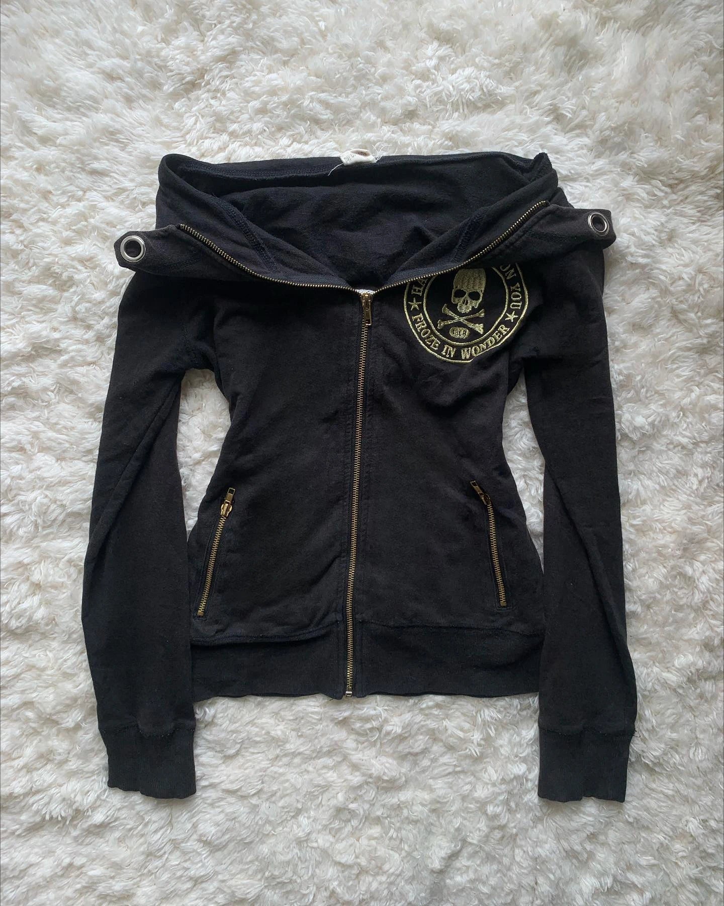 Sweat À Capuche Femme Y2K Retro Zip Harajuku Slim Sexy – Broderie Tête de Mort Gothique | Automne