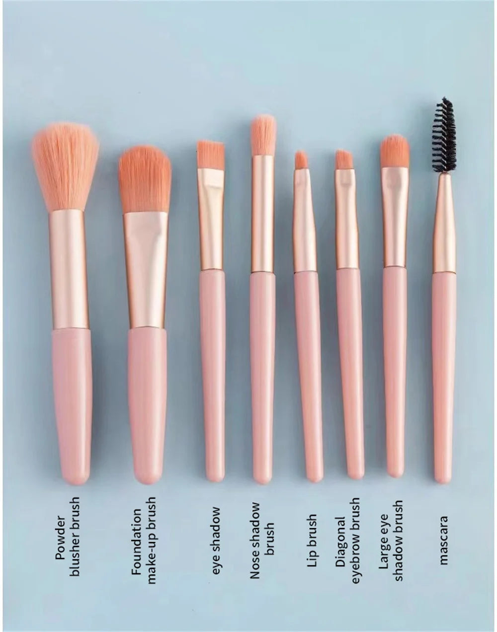 Set 8 Pinceaux Maquillage Professionnels - Fond de Teint, Blush & Yeux